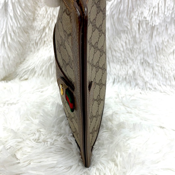 GUCCI SHERRI GG PATTERN MINI CLUTCH POUCH PVC BROWN EUC - Picture 7 of 11